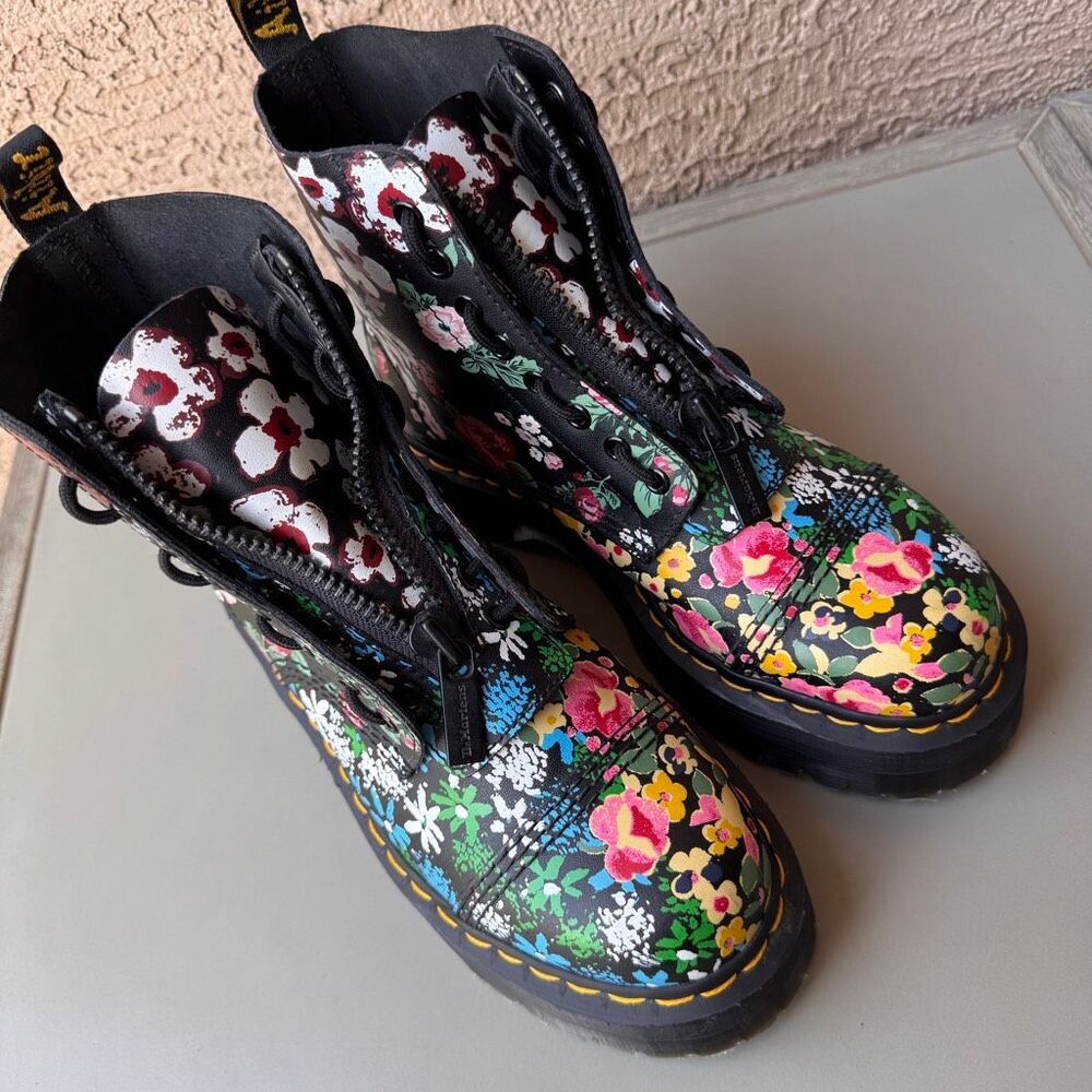 Dr. Martens Sinclair Floral Mashup Boots Womens 9US/41EU Black Leather Platform - Picture 11 of 15